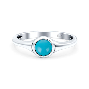 Petite Dainty Round Promise Ring Solid Oxidized Simulated Turquoise 925 Sterling Silver